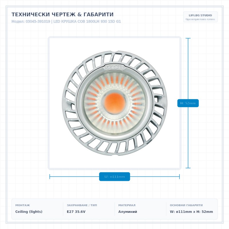 LED КРУШКА COB 1800LM 930 15D G1