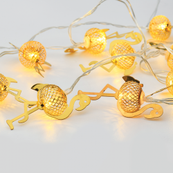 “METAL STRING LIGHTS (FLAMINGO)” 10 LED STRING LIGHTS WITH BATTERIES (2xΑΑ) WARM WHITE IP20 135+30cm TRANSPARENT CABLE FLAMINGO10WW2A