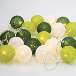 “WOVEN BALL FAIRY LIGHTS” GREEN   WHITE BALL 20 LED STRING LIGHTS WITH BATTERIES (2xΑΑ) WARM WHITE IP20 285+30cm TRANSPARENT CABLE X07201161