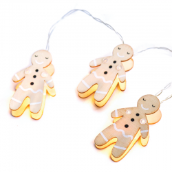 “WOODEN STRING LIGHTS (GINGERBREAD)” 10 LED STRING LIGHTS WITH BATTERIES (2xΑΑ) WARM WHITE IP20 135+30cm TRANSPARENT CABLE XF10WW2A
