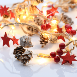 “CHRISTMAS GARLAND STRING LIGHTS” RED STAR 20 LED STRING LIGHTS WITH BATTERIES (2xΑΑ) WARM WHITE IP20 180+30cm TRANSPARENT CABLE XX20WW2A