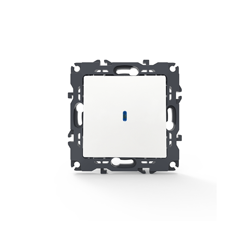 PRIME 1 GANG 2 WAY SWITCH   LED LOCATOR LAMP (ON-OFF) SCREWLESS 1P 10AX 250VAC IP20 WHITE 1000111101