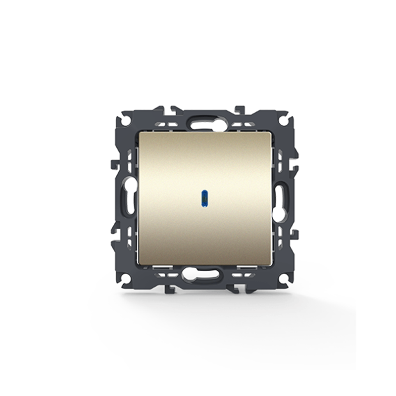PRIME 1 GANG 2 WAY SWITCH   LED LOCATOR LAMP (ON-OFF) SCREWLESS 1P 10AX 250VAC IP20 MATT CHAMPAGNE 1000111104