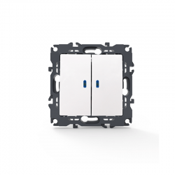 PRIME 2 GANG 1 WAY SWITCH   LED LOCATOR LAMP (ON-OFF) SCREWLESS 1+1P 10AX 250VAC IP20 WHITE 1000111201