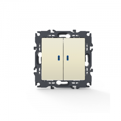 PRIME 2 GANG 1 WAY SWITCH   LED LOCATOR LAMP (ON-OFF) SCREWLESS 1+1P 10AX 250VAC IP20 IVORY 1000111202