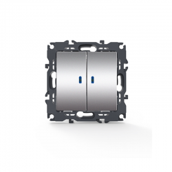 PRIME 2 GANG 1 WAY SWITCH   LED LOCATOR LAMP (ON-OFF) SCREWLESS 1+1P 10AX 250VAC IP20 MATT ALUMINUM 1000111203