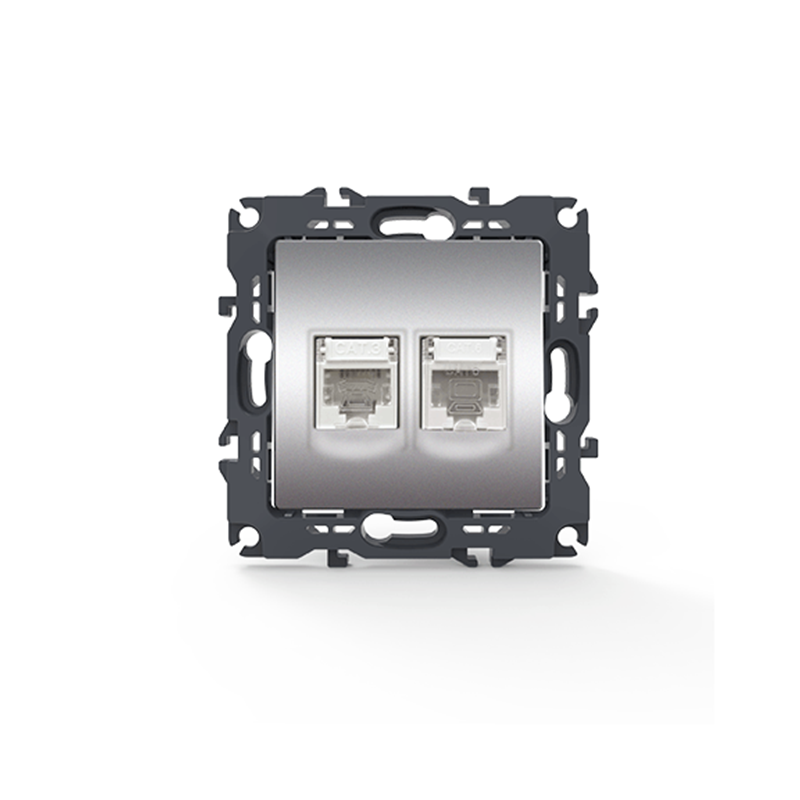 PRIME TELEPHONE SOCKET 1xRJ11 CAT3 IP20   LAN SOCKET 1xRJ45 CAT6 UTP IP20 MATT ALUMINUM 1000113403