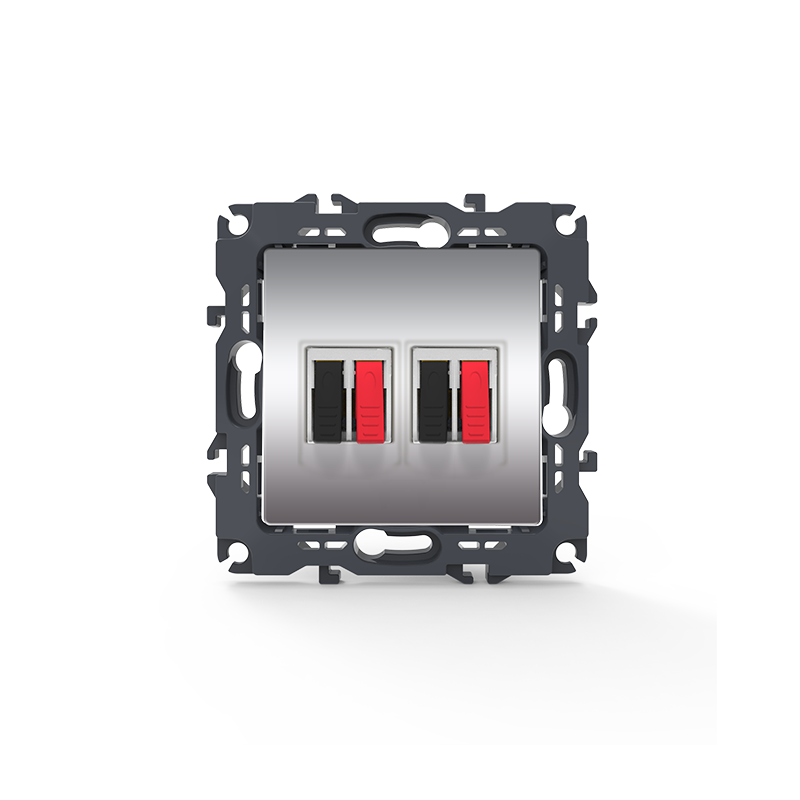 PRIME DOUBLE AUDIO SOCKET SCREWLESS 36-230VAC IP20 MATT ALUMINUM 1000113603
