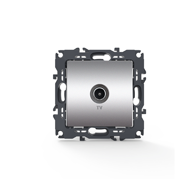 PRIME TV SOCKET THROUGH-LINE MALE CONNECTOR   SURGE PROTECTION IP20 MATT ALUMINUM 1000114103