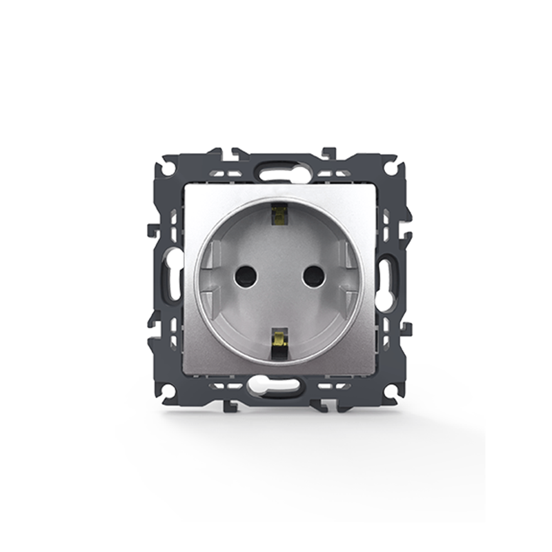PRIME SCHUKO SOCKET WITH SAFETY SHUTTER 1x2P+E 16A 250VAC IP20 MATT ALUMINUM 1000116003
