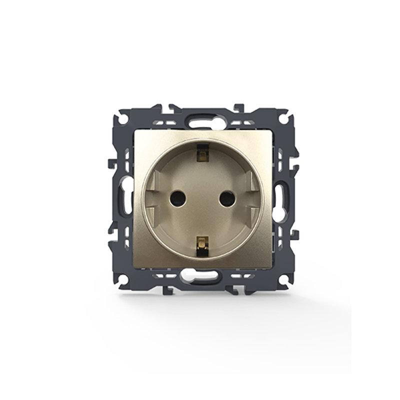 PRIME SCHUKO SOCKET WITH SAFETY SHUTTER 1x2P+E 16A 250VAC IP20 MATT CHAMPAGNE 1000116004