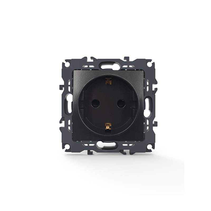 PRIME SCHUKO SOCKET WITH SAFETY SHUTTER 1x2P+E 16A 250VAC IP20 MATT ANTHRACITE 1000116005