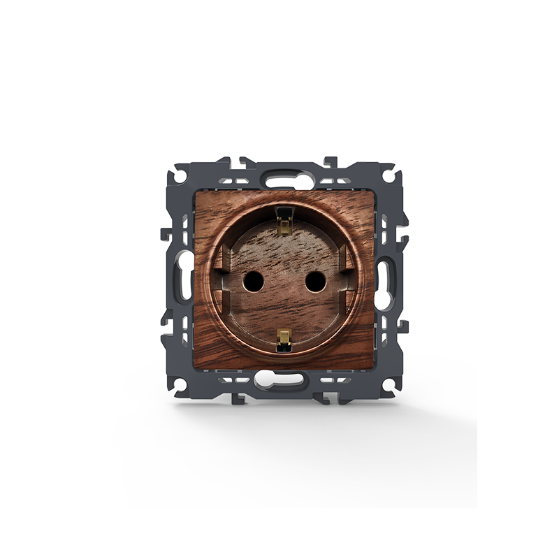 PRIME SCHUKO SOCKET WITH SAFETY SHUTTER 1x2P+E 16A 250VAC IP20  WOOD 1000116006