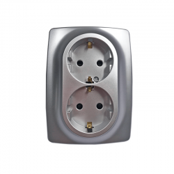 PRIME SCHUKO SOCKET WITH SAFETY SHUTTER 2x2P+E 16A 250VAC IP20 MATT ALUMINUM 1000116203