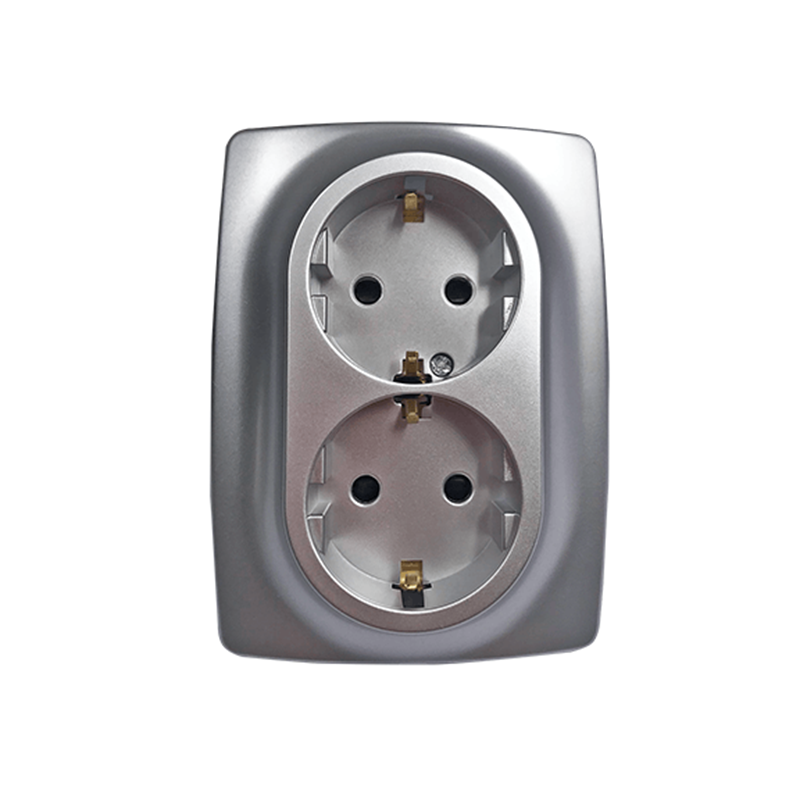 PRIME SCHUKO SOCKET WITH SAFETY SHUTTER 2x2P+E 16A 250VAC IP20 MATT ALUMINUM 1000116203