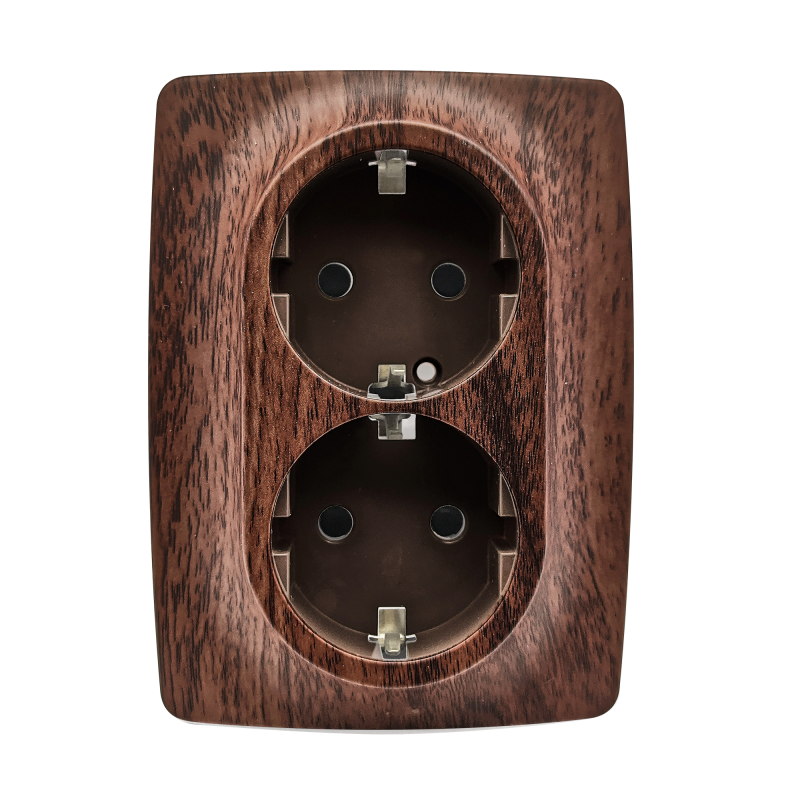 PRIME SCHUKO SOCKET WITH SAFETY SHUTTER 2x2P+E 16A 250VAC IP20 WOOD 1000116206 PRIME SCHUKO SOCKET WITH SAFETY SHUTTER 2x2P+E 16A 250VAC IP20 WOOD 1000116206