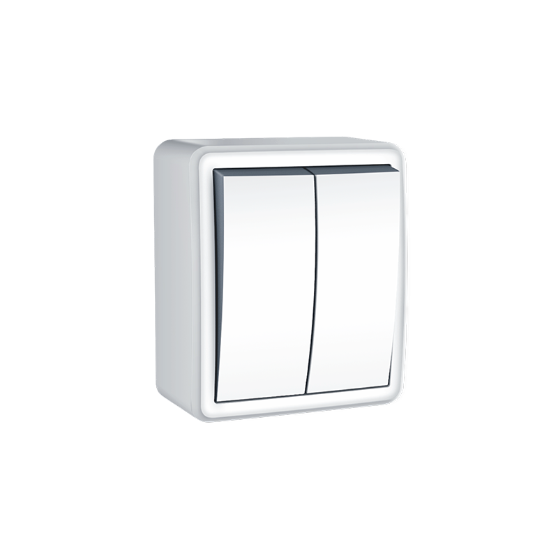 MURATA 2 GANG 1 WAY SWITCH WALL MOUΝΤED SCREWS 1+1P 10AX 250VAC IP20 WHITE 1000220201