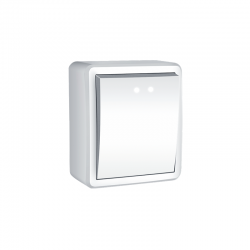 MURATA 1 GANG PUSH BUTTON SWITCH   LED LAMP  LIGHT SYMBOL  WALL MOUΝΤED SCREWS 1P 10A 250VAC IP20 WHITE 1000222001