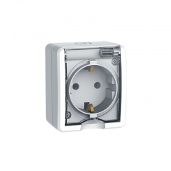 MURATA SCHUKO SOCKET WITH LID   SAFETY SHUTTER WALL MOUΝΤED SCREWS 1x2P+E 16A 250VAC IP20 WHITE 1000326101