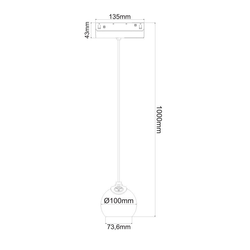 MATTE BLACK MAGNETIC PENDANT LUMINAIRE 48V DC 12W 4000K 1050LM 36° OSRAM RA90 Φ100 134MM IONAP1240B
