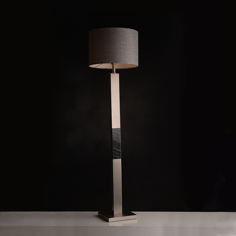 PHASING OUT FLOOR LUMINAIRE 1XE27 METALLIC NIKEL   GRAY SHADE, COLORgrey marble-brushed steel Φ43ΧΗ153CM LUXOR ML306411FS