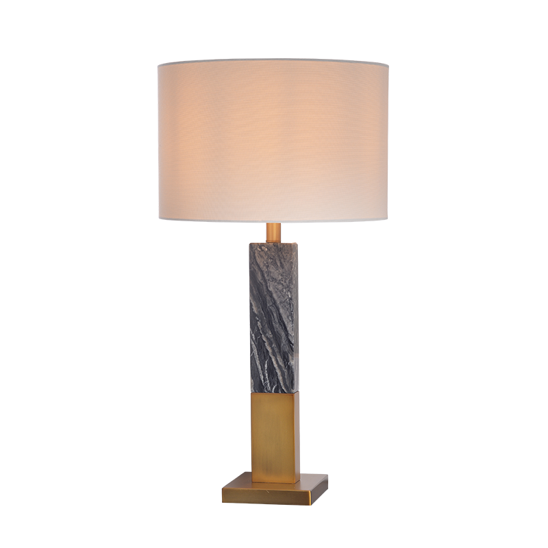 PHASING OUT TABLE LUMINAIRE 1XE27 METALLIC BRASS WHITE SHADE, COLOR grey marble-antique brass Φ38ΧΗ72CM LUXOR ML306411TB