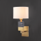 PHASING OUT WALL MOUNTED LUMINAIRE 1XE27 METALLIC BRASS   WHITE SHADE, COLORgrey marble-antique brass 20Χ25ΧΗ30CM LUXOR ML306411WB