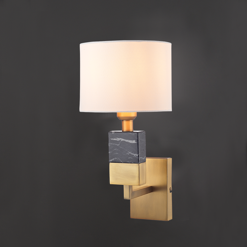 PHASING OUT WALL MOUNTED LUMINAIRE 1XE27 METALLIC BRASS   WHITE SHADE, COLORgrey marble-antique brass 20Χ25ΧΗ30CM LUXOR ML306411WB