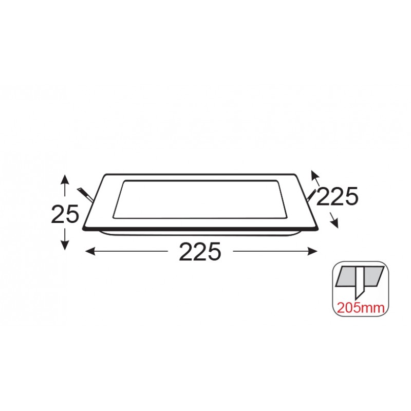 LED Panel Reces.Square 20W 3.000K 1510Lm 230V 225mm Ra80 DELFI2030S
