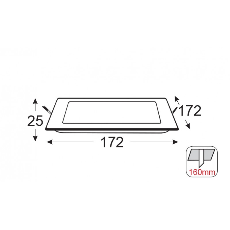 LED Panel Reces.Square 14W 3.000K 1080Lm 230V 172mm Ra80 DELFI1430S