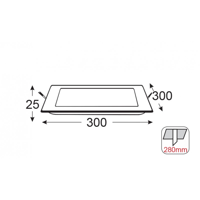 LED Panel Reces.Square 26W 4.000K 1990Lm 230V 300mm Ra80 DELFI2640S