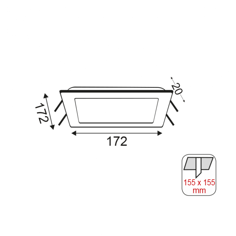 LED SQUARE PC SLIM PANEL 14W 6000K 990Lm 230V 172X172 Ra80 MARA1460SW