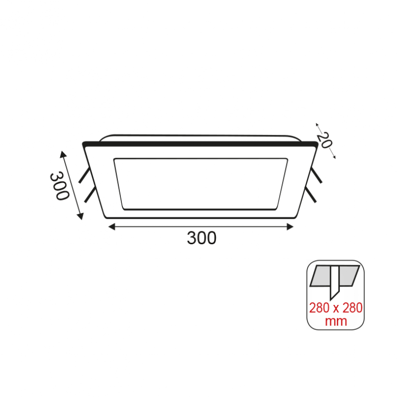 LED SQUARE PC SLIM PANEL 26W 4000K 1880Lm230V 300X300 Ra80 MARA2640SW