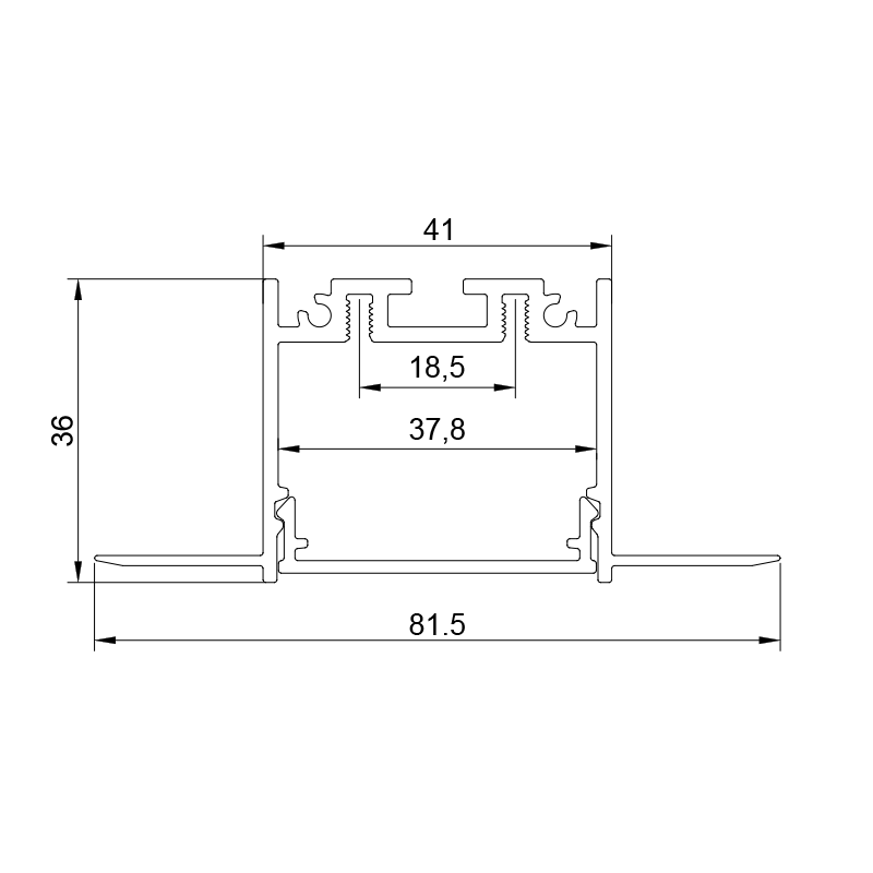 AISH BLACK ALUMINUM TRIMLESS PROFILE 2.5m/pc WITHOUT COVER P240T