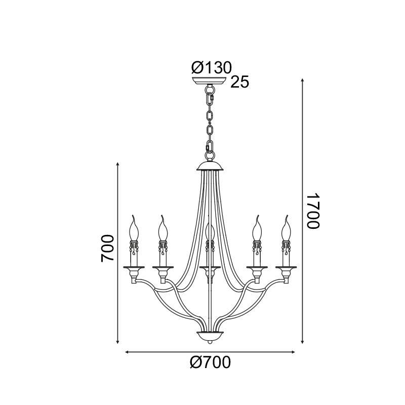 ^PENDANT LUMINAIRE 5XE14 ANTIQUE/RUST METALLIC D70XH175CM LYON EG5875P70R