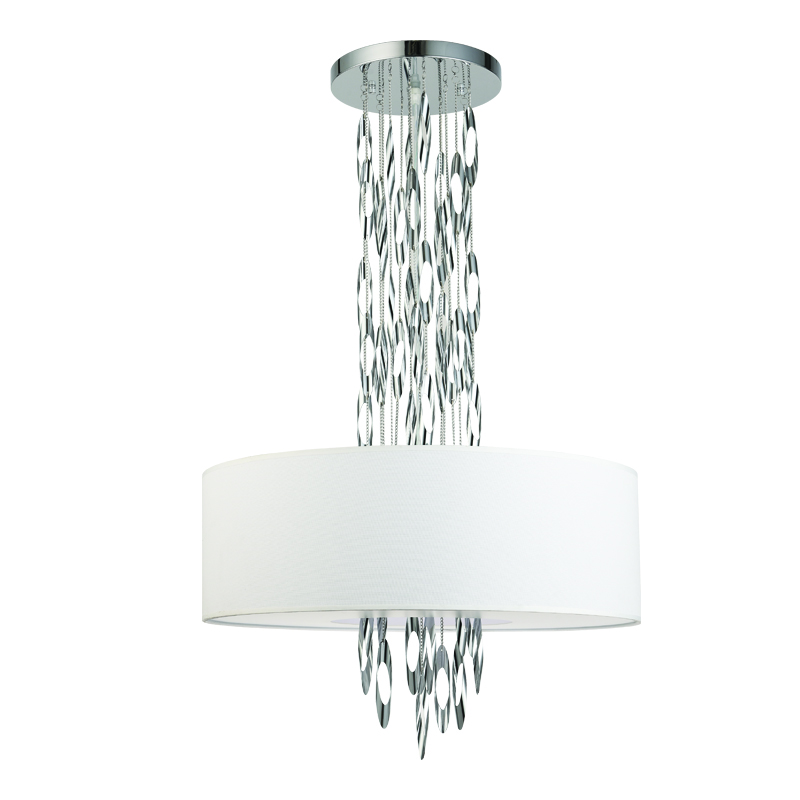 ^PENDANT LUMINAIRE 5XE14 CASCADA CHROME METALLIC + WHITE FABRIC D60XH100CM EG4205PCH