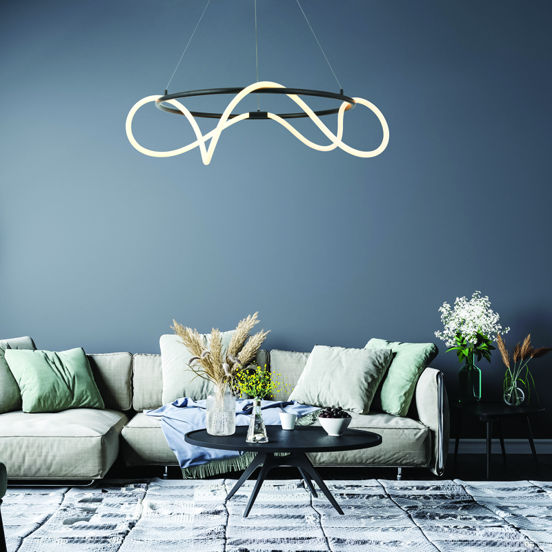 ^PENDANT LAMP LED 60W 3000K 3400LM WAVE BLACK METAL IP20 D80XH230CM ZM36LEDP80BK