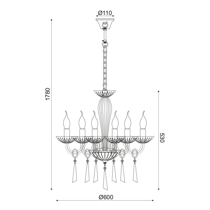 ^PENDANT 6XE14 CLEAR CRYSTAL + GOLD METALΦ54×Η178CM VIOLET BLK80286PCG ^PENDANT 6XE14 CLEAR CRYSTAL + GOLD METALΦ54×Η178CM VIOLET BLK80286PCG