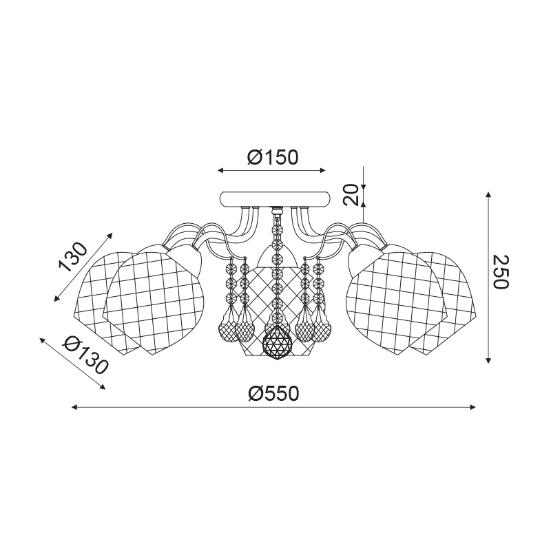 ^CEIL 5ΧΕ27 METAL PATINE+GLASS+CRYSTAL Φ55ΧΗ22,5CM OPORTO EG165885C ^CEIL 5ΧΕ27 METAL PATINE+GLASS+CRYSTAL Φ55ΧΗ22,5CM OPORTO EG165885C