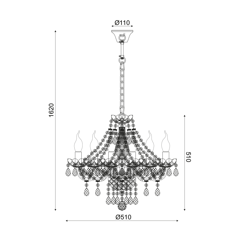 ^PENDANT 6XE14 CLEAR CRYSTAL + GOLD METAL Φ51×H162CM GLADIOLO BLK80416PCG ^PENDANT 6XE14 CLEAR CRYSTAL + GOLD METAL Φ51×H162CM GLADIOLO BLK80416PCG