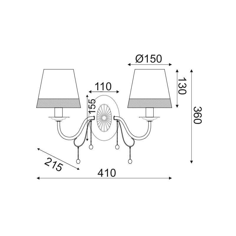 ^WALL LUMINAIRE 2ΧΕ14 METALLIC BLACK+ WHITEBLACK SHADE+ CRYSTAL 38Χ20Χ21CM MULAN EG167282WBW