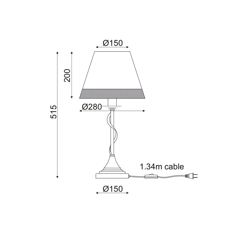 ^TABLE 1ΧΕ14 METALLIC BLACK+ WHITEBLACK SHADE Φ28ΧΗ54CM MULAN EG167281TBW
