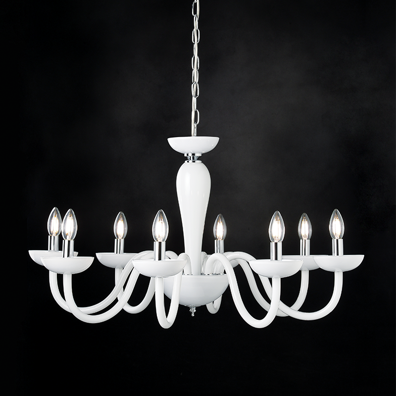 ^PENDANT LUMINAIR 8XE14 WHITE CRYSTAL + CHROME METAL Φ79×Η168CM LUNARIA BLK82188PWC