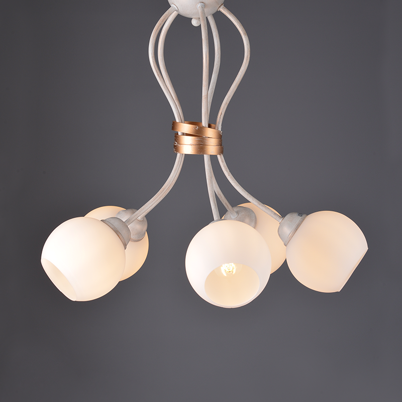 CEILING 5XE27 METAL PATINΑ WHITE GOLD+OPAL GLASS Φ48,5ΧΗ53CM FOYER DL11695C CEILING 5XE27 METAL PATINΑ WHITE GOLD+OPAL GLASS Φ48,5ΧΗ53CM FOYER DL11695C