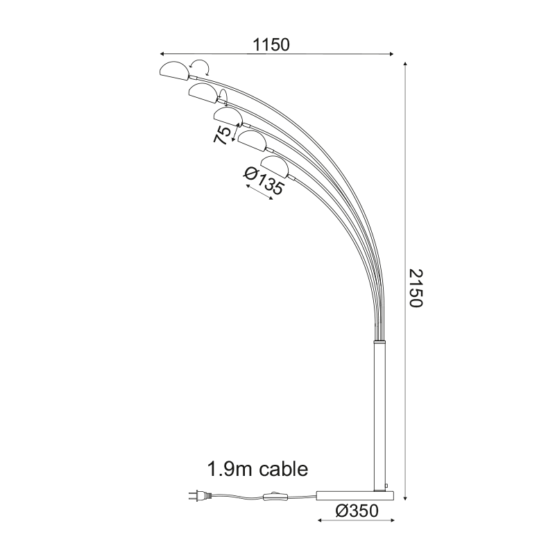 FLOOR LUMINAIRE 5XE14 METALLIC CHROME+MARBLE, COLOR: CHROME 153Χ115ΧΗ198CM MARKELLA ML312461FC