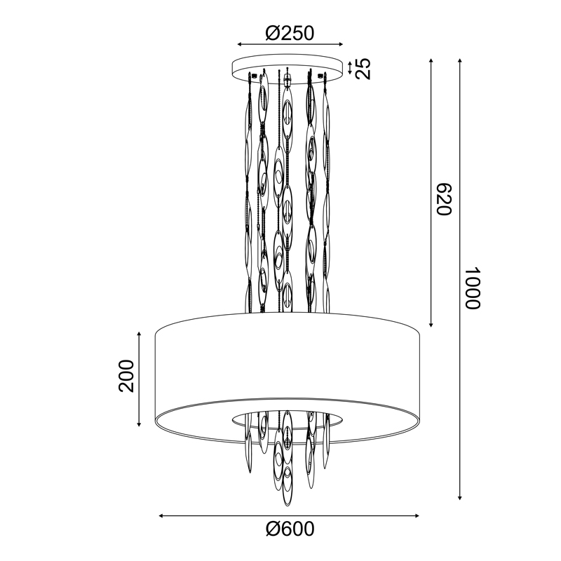 ^PENDANT LUMINAIRE 5XE14 CASCADA GOLD METALLIC + WHITE FABRIC D60XH100CM EG4205PCG