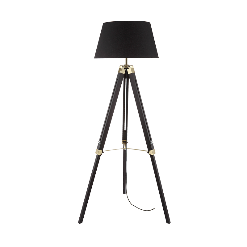 ^FLOOR LIGHTING 1ΧΕ27 WOOD+BLACK SHADE+BRASS METAL 65Χ55ΧΗ144CM MOUSSE TF17701FBBB