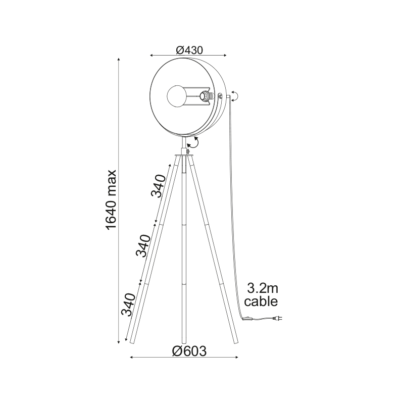 FLOOR LUMINAIRE 1XE27 METALLIC BLACK/GOLD, COLOR:MATT black AND INSIDE GOLD Φ48×Η150CM CAMARA ML306681FBG