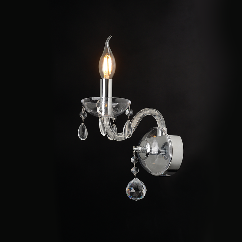 ^ PHASING OUT WALL LUMINAIR 1XE14 CLEAR CRYSTAL + CHROME METAL 20X32CM TULIA BLK82041WCC