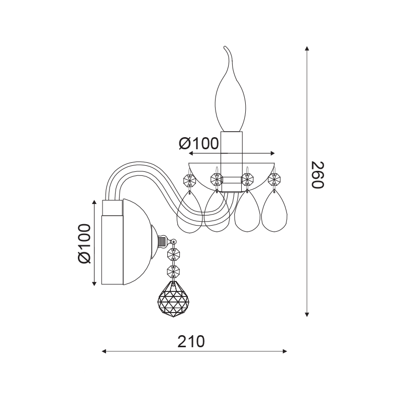^ PHASING OUT WALL LUMINAIR 1XE14 CLEAR CRYSTAL + CHROME METAL 20X32CM TULIA BLK82041WCC